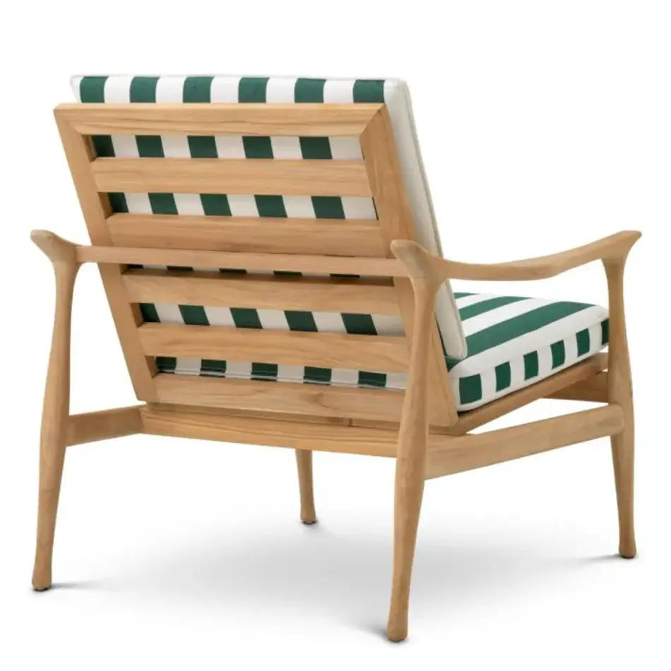 Eichholtz Manzo Outdoor Chair – Natural Teak | Florent Green Gestreepte Kussens