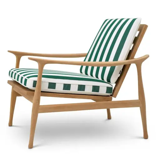 Eichholtz Manzo Outdoor Chair – Natural Teak | Florent Green Gestreepte Kussens