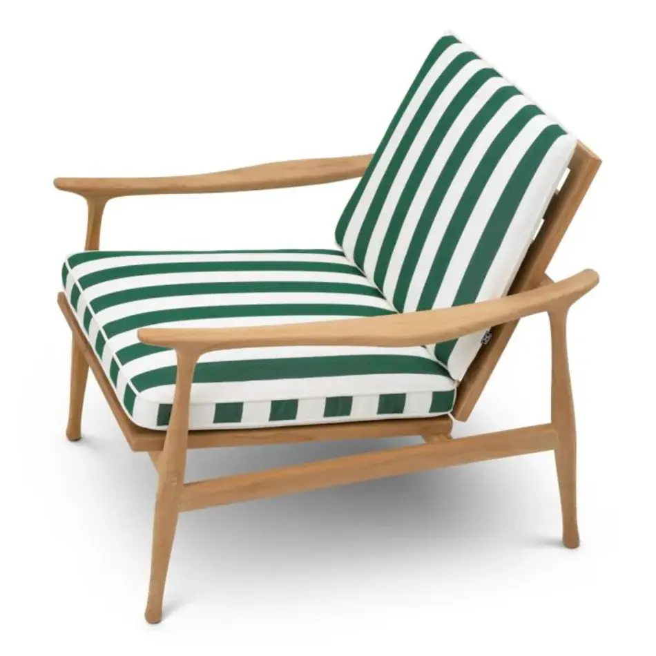 Eichholtz Manzo Outdoor Chair – Natural Teak | Florent Green Gestreepte Kussens