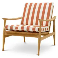 Manzo Outdoor Chair - Natural Teak | Florent Orange Striped Cushions