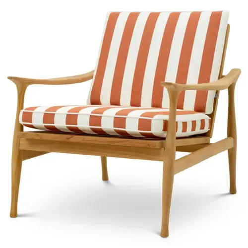 Eichholtz Manzo Outdoor Chair – Natural Teak | Florent Orange Gestreepte Kussens