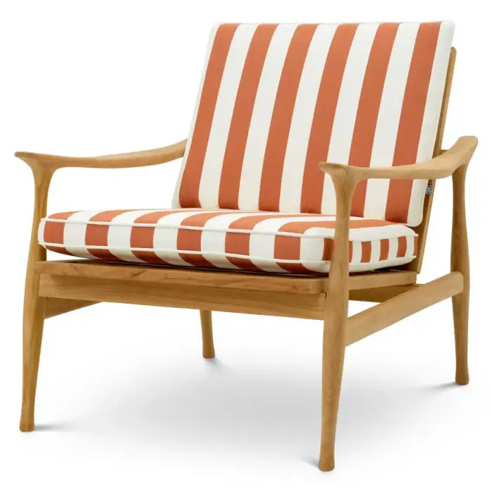 Eichholtz Manzo Outdoor Chair – Natural Teak | Florent Orange Gestreepte Kussens