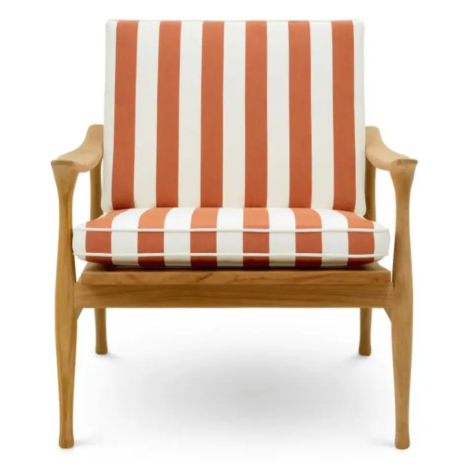 Eichholtz Manzo Outdoor Chair – Natural Teak | Florent Orange Gestreepte Kussens