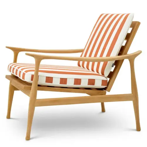 Eichholtz Manzo Outdoor Chair – Natural Teak | Florent Orange Gestreepte Kussens
