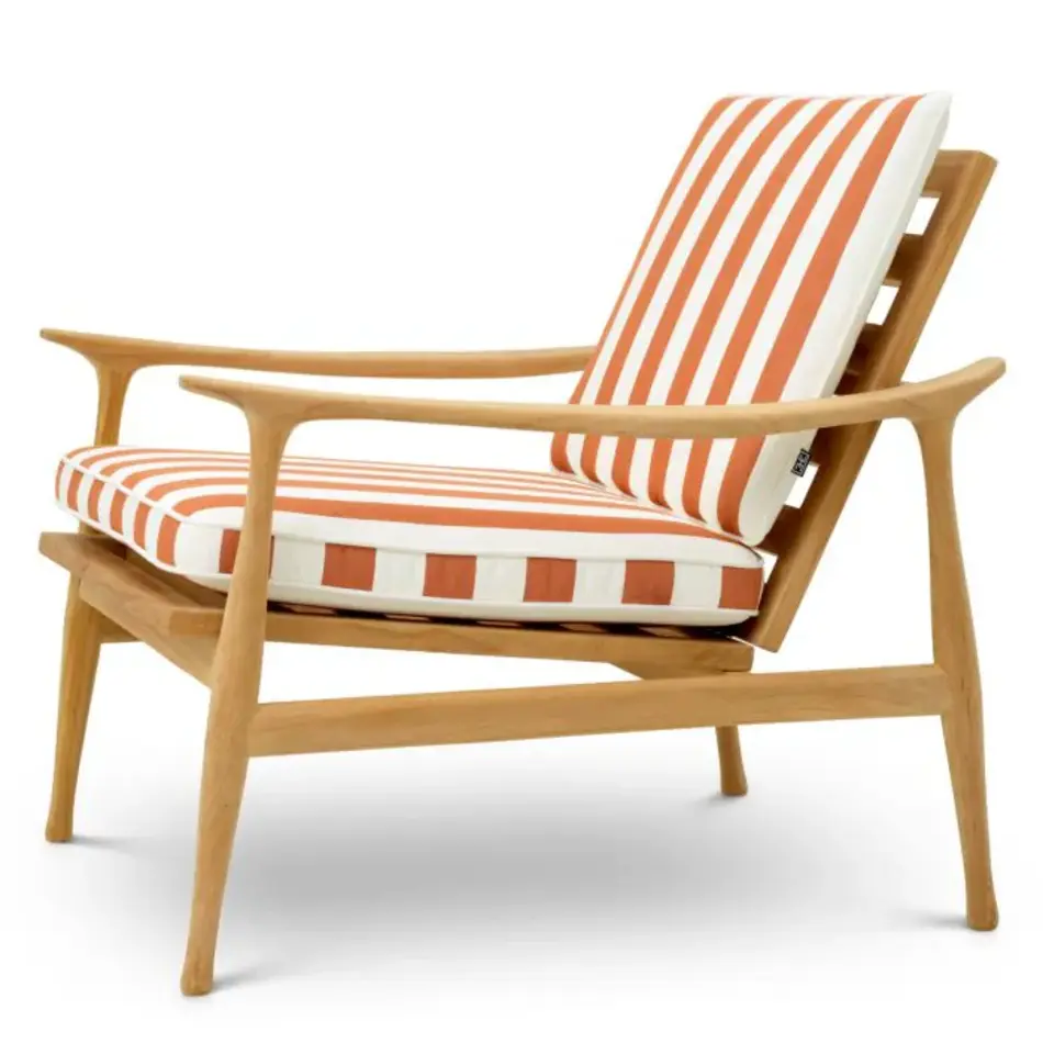 Eichholtz Manzo Outdoor Chair – Natural Teak | Florent Orange Gestreepte Kussens