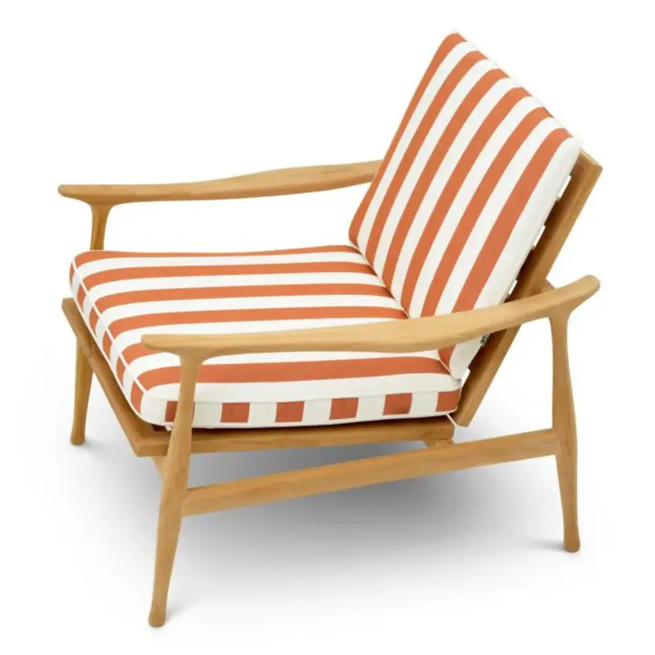 Eichholtz Manzo Outdoor Chair – Natural Teak | Florent Orange Gestreepte Kussens