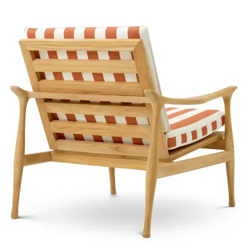 Eichholtz Manzo Outdoor Chair – Natural Teak | Florent Orange Gestreepte Kussens