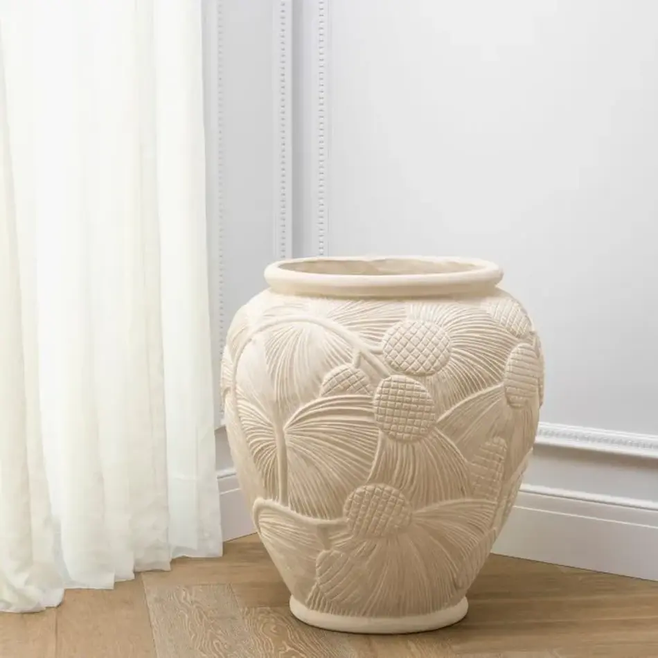 Eichholtz Yasmine Outdoor Planter - Cream | Fiberglass | Sculptural Design