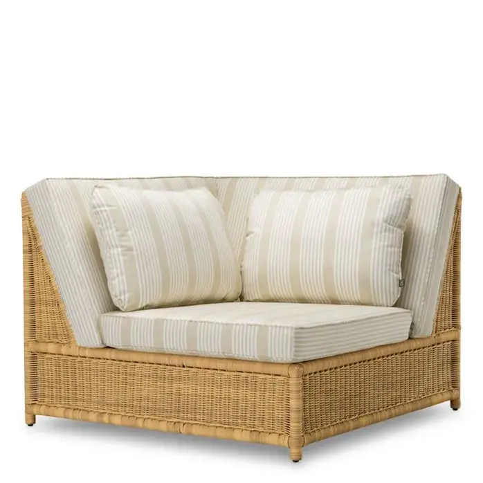 Eichholtz Hampton Outdoor Modular Corner Chair – Faux Rattan | Saville Beige Striped