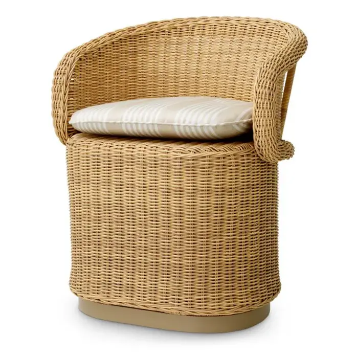 Eichholtz San Remo Outdoor Dining Chair - Faux Rattan | Saville Beige Striped