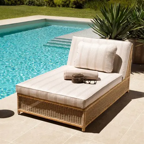 Eichholtz Hampton Outdoor Modular Daybed - Faux Rattan | Saville Beige Striped
