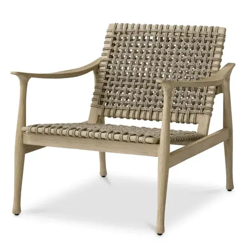 Eichholtz Manzo Outdoor Chair – Aged Teak | Greige Rope | Timeless & Weather-Resistant