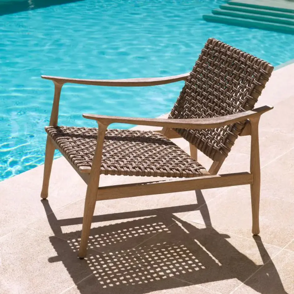Eichholtz Manzo Outdoor Chair – Aged Teak | Greige Rope | Timeless & Weather-Resistant