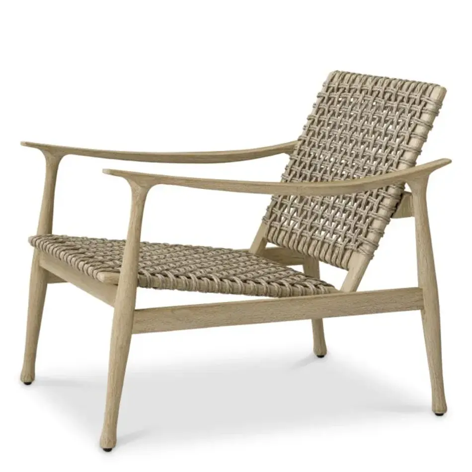Eichholtz Manzo Outdoor Chair – Aged Teak | Greige Rope | Timeless & Weather-Resistant