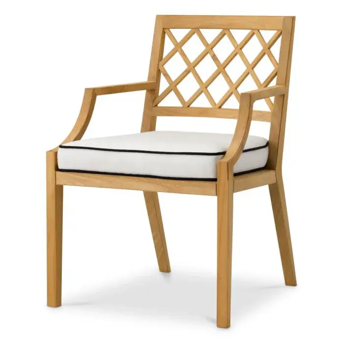 Eichholtz Paladium Outdoor Dining Chair with Armrests - Natural Teak | Sunbrella Canvas