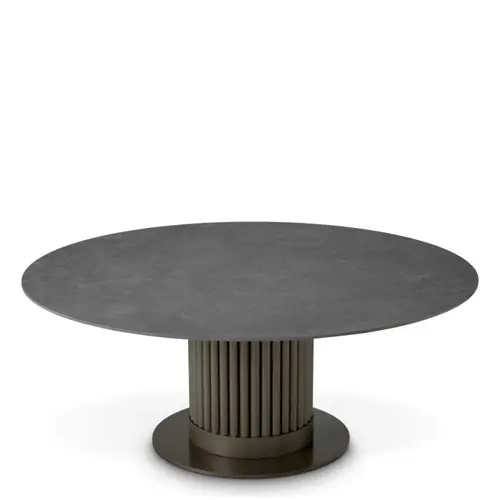 Eichholtz Volterra Outdoor Coffee Table Round - Bronze Finish | Grey Ceramic Top Eichholtz Volterra Outdoor Coffee Table Round - Bronze Finish | Grey Ceramic Top