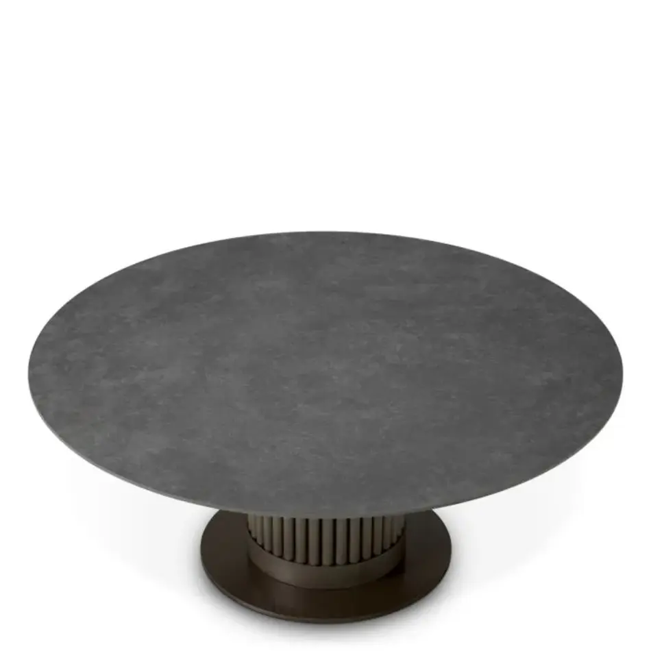 Eichholtz Volterra Outdoor Coffee Table Round - Bronze Finish | Grey Ceramic Top Eichholtz Volterra Outdoor Coffee Table Round - Bronze Finish | Grey Ceramic Top