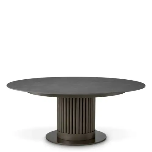 Eichholtz Volterra Outdoor Coffee Table Round - Bronze Finish | Grey Ceramic Top Eichholtz Volterra Outdoor Coffee Table Round - Bronze Finish | Grey Ceramic Top