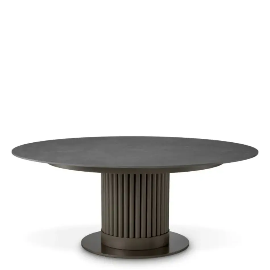 Eichholtz Volterra Outdoor Coffee Table Round - Bronze Finish | Grey Ceramic Top Eichholtz Volterra Outdoor Coffee Table Round - Bronze Finish | Grey Ceramic Top