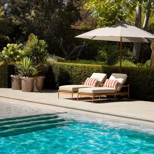 Eichholtz Manzo Outdoor Daybed - Natural Teak | Flores Off-White