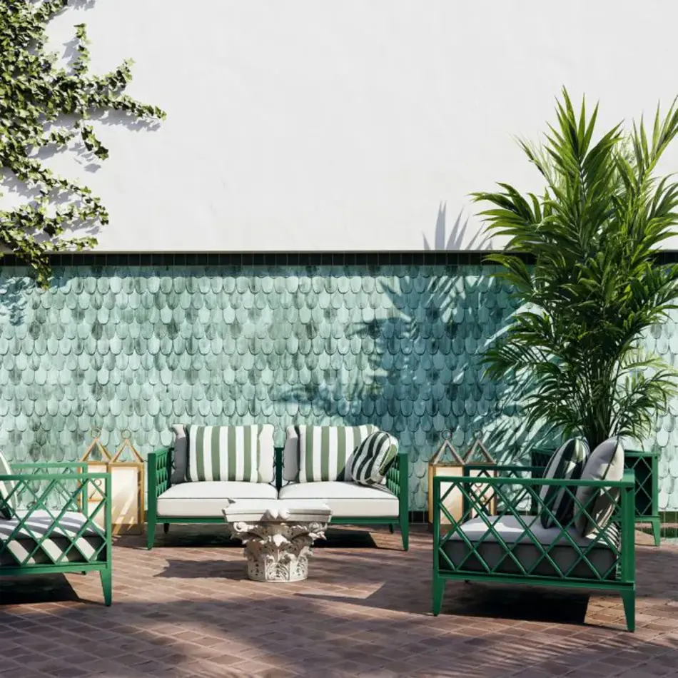 Eichholtz Ocean Club S Outdoor Sofa - Green Finish | Blaise Off-White | Florent Green Eichholtz Ocean Club S Outdoor Sofa - Green Finish | Blaise Off-White | Florent Green