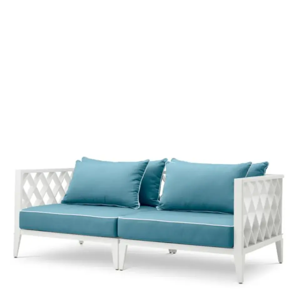 Eichholtz Ocean Club S Outdoor Sofa – White Finish | Sunbrella Mineral Blue