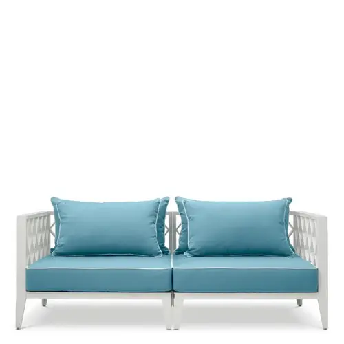 Eichholtz Ocean Club S Outdoor Sofa – White Finish | Sunbrella Mineral Blue