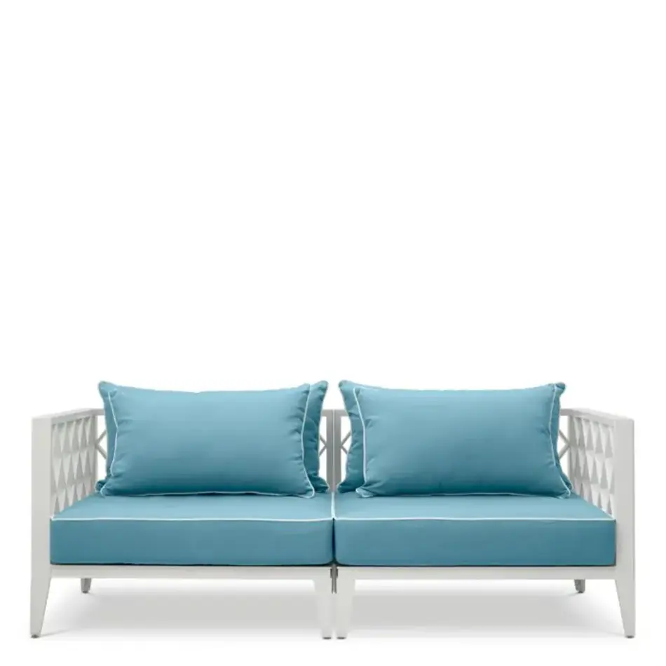 Eichholtz Ocean Club S Outdoor Sofa – White Finish | Sunbrella Mineral Blue