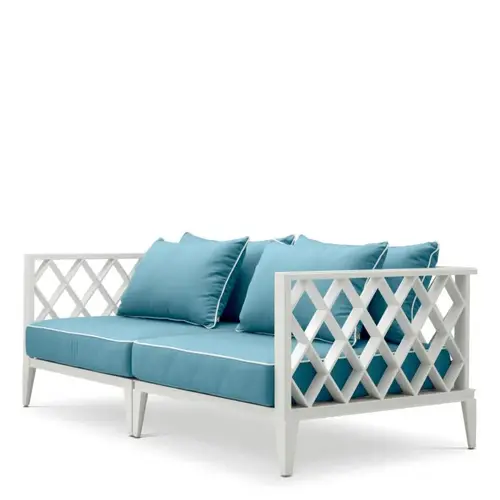 Eichholtz Ocean Club S Outdoor Sofa – White Finish | Sunbrella Mineral Blue