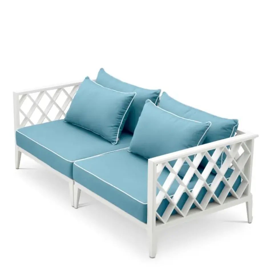 Eichholtz Ocean Club S Outdoor Sofa – White Finish | Sunbrella Mineral Blue
