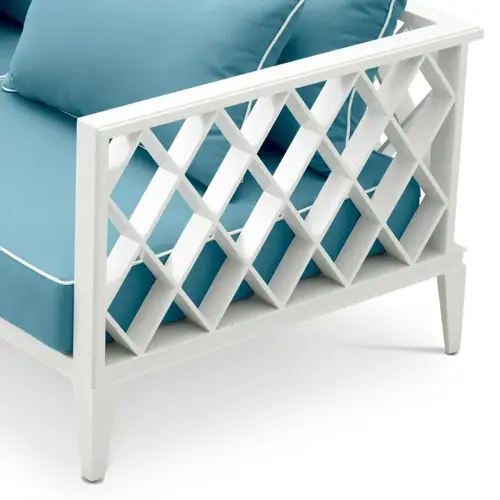 Eichholtz Ocean Club S Outdoor Sofa – White Finish | Sunbrella Mineral Blue