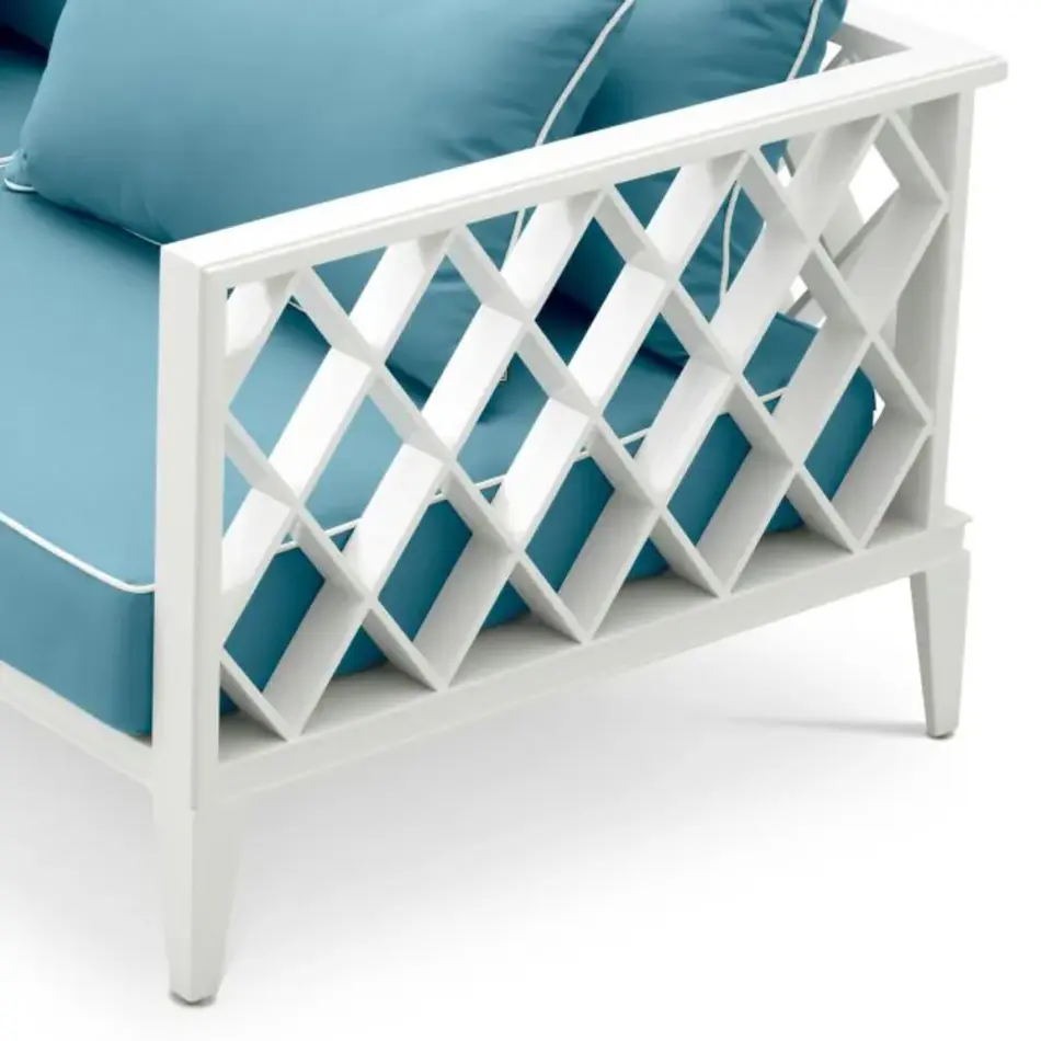 Eichholtz Ocean Club S Outdoor Sofa – White Finish | Sunbrella Mineral Blue