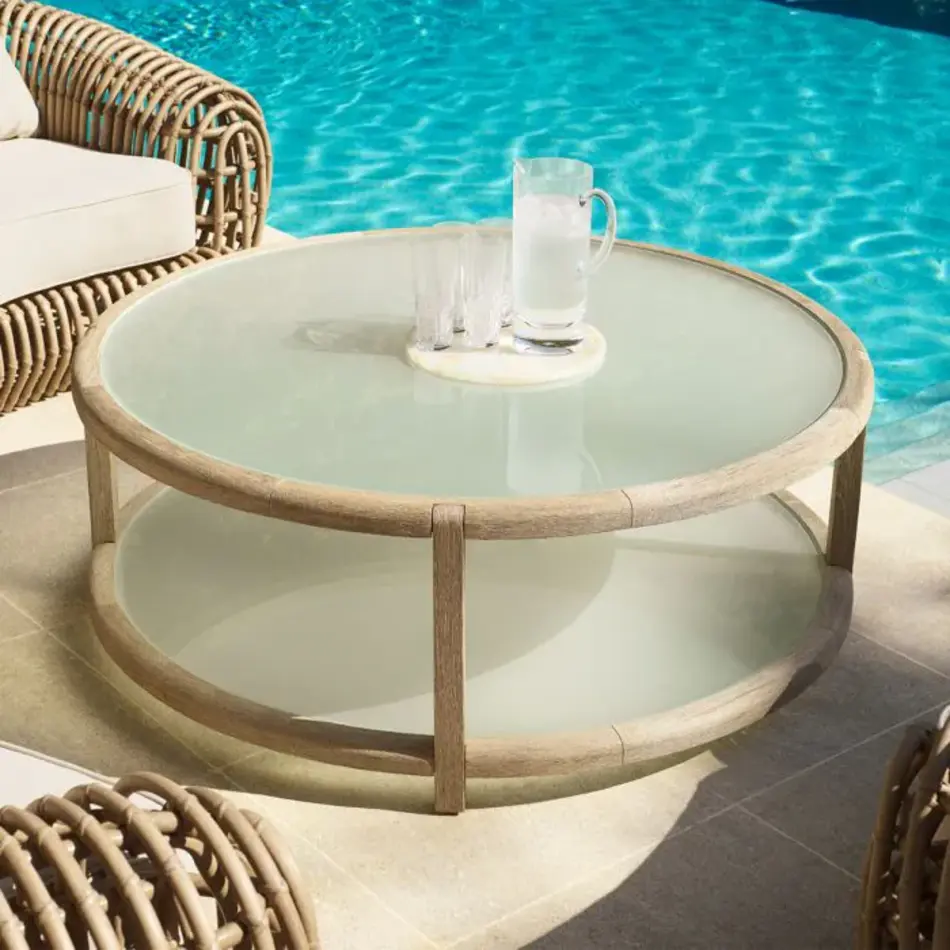 Eichholtz Anthony Outdoor Coffee Table - Aged Teak | Frosted Glass Eichholtz Anthony Outdoor Coffee Table - Aged Teak | Frosted Glass