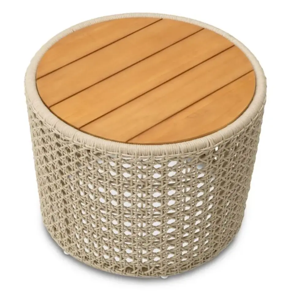 Eichholtz Trinity Outdoor Side Table - Natural Teak | Cream Rope