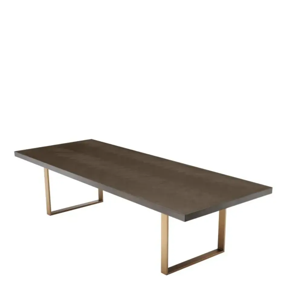Eichholtz Melchior Dining Table 300 cm – Brown Oak Veneer | Visgraat | Brushed Brass