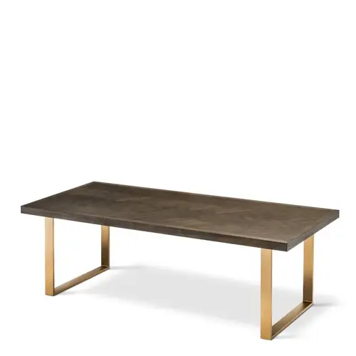 Eichholtz Melchior Dining Table 230 cm – Brown Oak Veneer | Visgraat | Brushed Brass