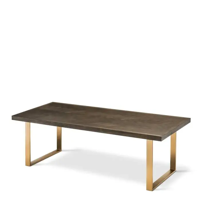 Eichholtz Melchior Dining Table 230 cm – Brown Oak Veneer | Visgraat | Brushed Brass