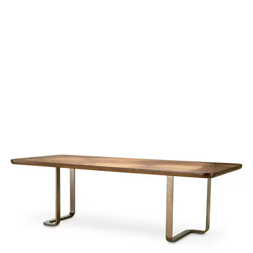 Eichholtz Rucello Dining Table – Light Walnut Veneer | Inlegpatroon | Bronze Finish Eichholtz Rucello Dining Table – Light Walnut Veneer | Inlegpatroon | Bronze Finish