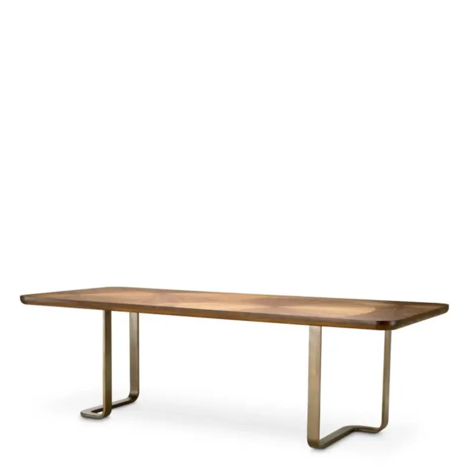 Eichholtz Rucello Dining Table – Light Walnut Veneer | Inlegpatroon | Bronze Finish Eichholtz Rucello Dining Table – Light Walnut Veneer | Inlegpatroon | Bronze Finish