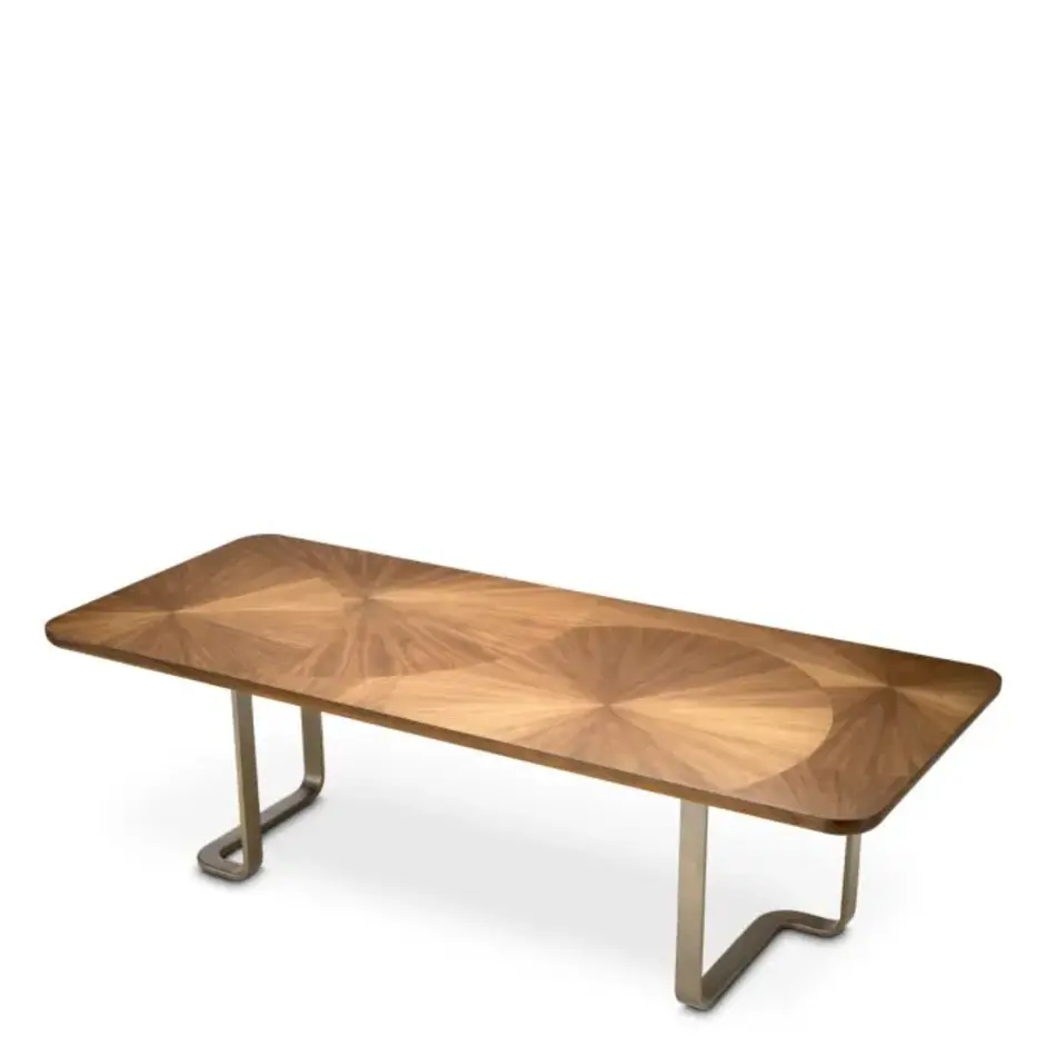 Eichholtz Rucello Dining Table – Light Walnut Veneer | Inlegpatroon | Bronze Finish Eichholtz Rucello Dining Table – Light Walnut Veneer | Inlegpatroon | Bronze Finish