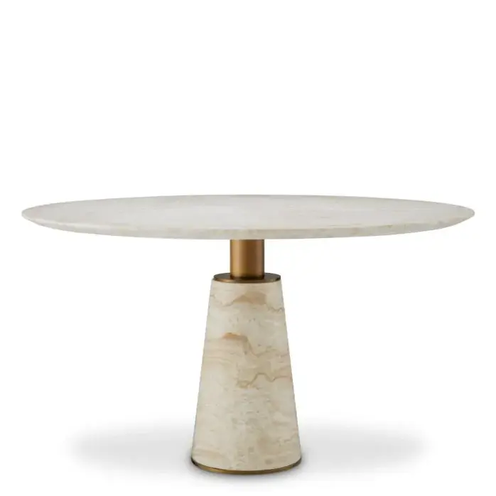 Eichholtz Genova Dining Table – Travertin | Brushed Brass Finish Eichholtz Genova Dining Table – Travertin | Brushed Brass Finish