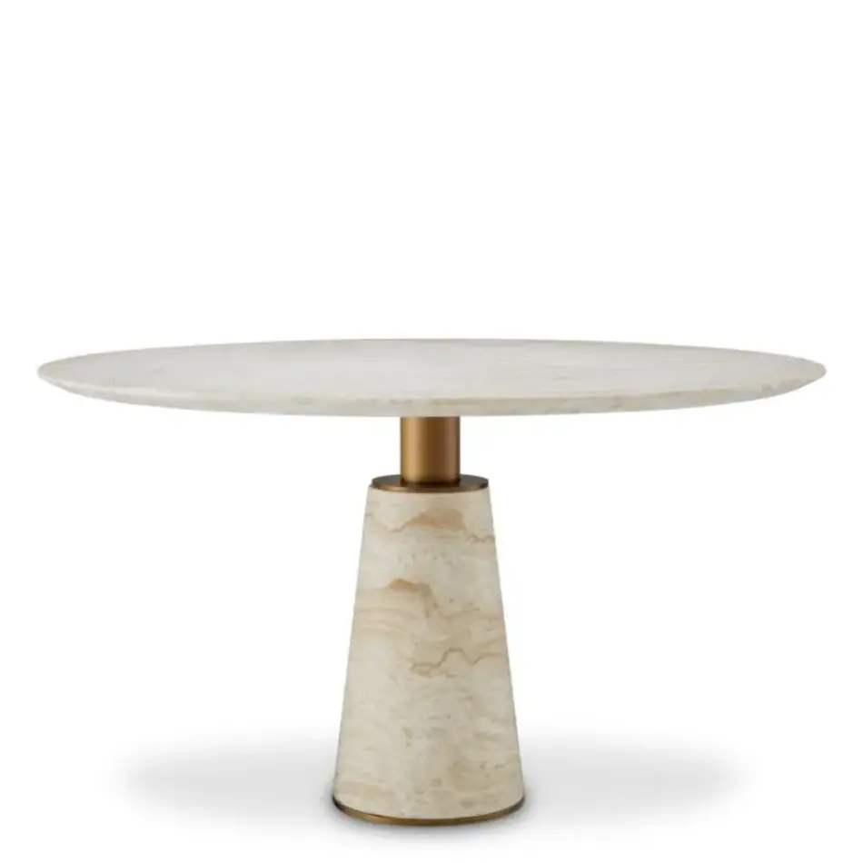Eichholtz Genova Dining Table – Travertin | Brushed Brass Finish Eichholtz Genova Dining Table – Travertin | Brushed Brass Finish