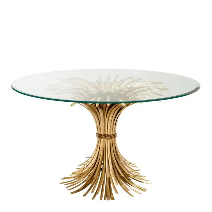 Eichholtz Bonheur Coffee Table Ø130 cm - Antique Gold | Glass Top | Sculptural Design