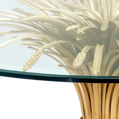 Eichholtz Bonheur Salontafel Ø130 cm – Antique Gold | Glasblad | Sculpturaal Design