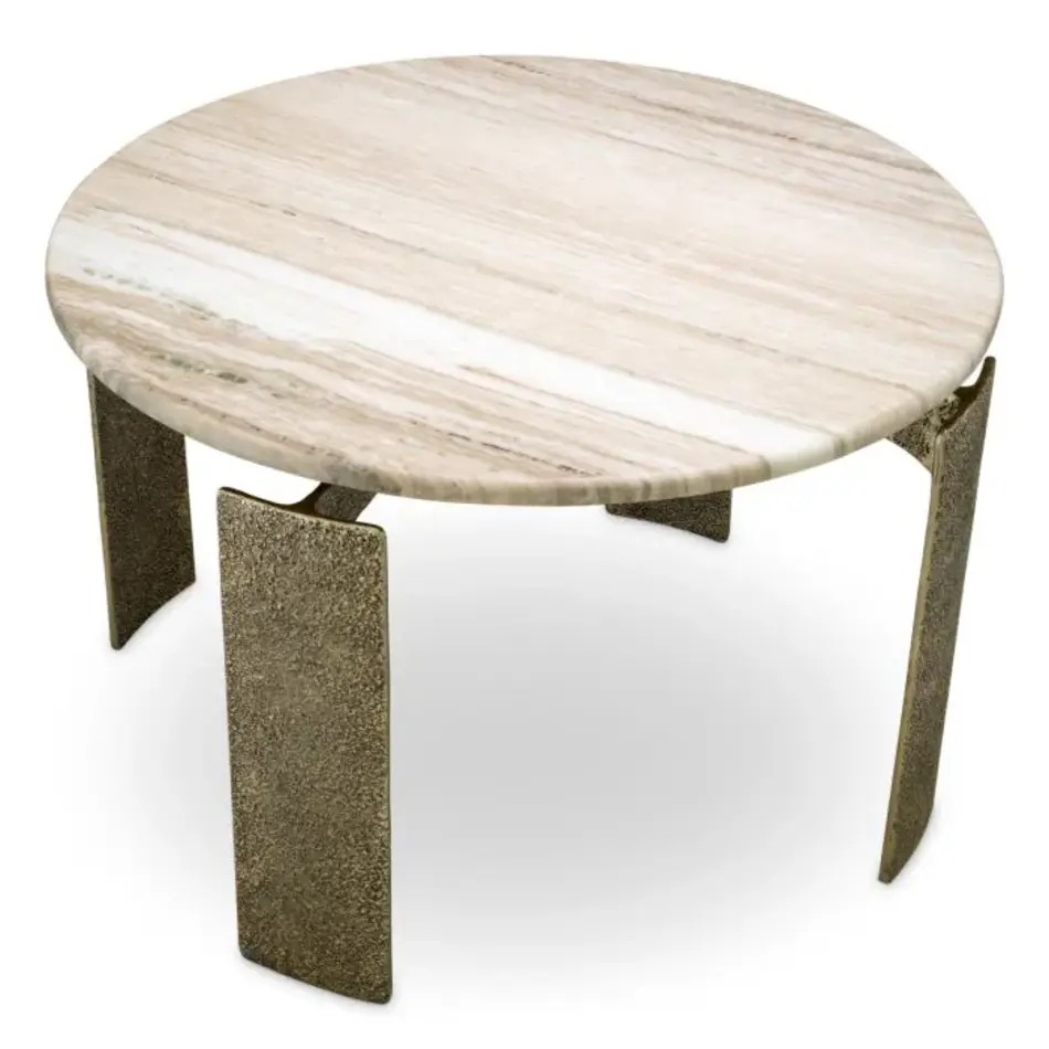 Eichholtz Bodega Round Dining Table - Antique Brass | Beige Marble Top