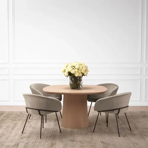 Eichholtz Motto Dining Table - Natural Oak Veneer | Round Design | Timeless Elegance