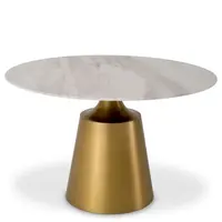 Nathan Eettafel – Wit Volakas Marmer | Brushed Brass Onderstel | Rond Design