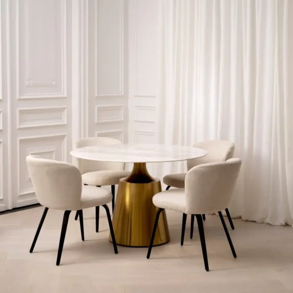 Eichholtz Nathan Dining Table - White Volakas Marble | Brushed Brass Base | Round Design