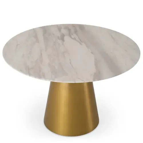 Eichholtz Nathan Dining Table - White Volakas Marble | Brushed Brass Base | Round Design