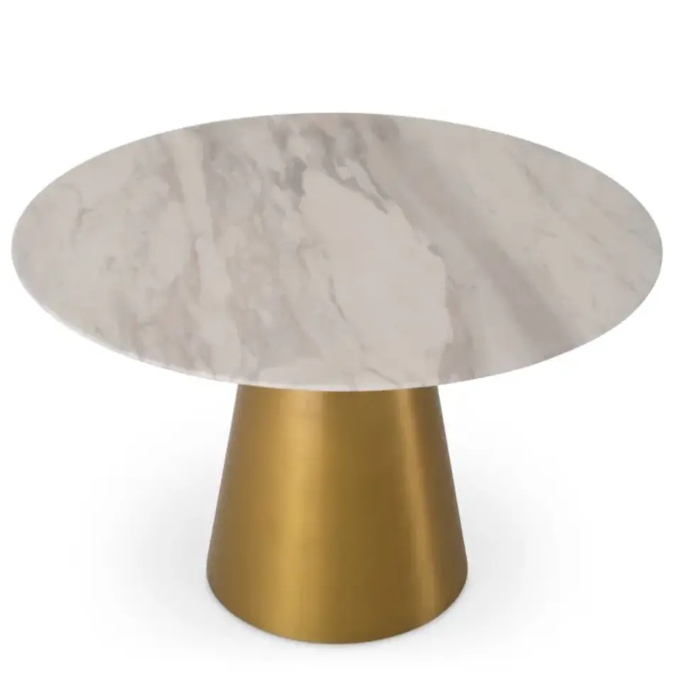 Eichholtz Nathan Dining Table - White Volakas Marble | Brushed Brass Base | Round Design